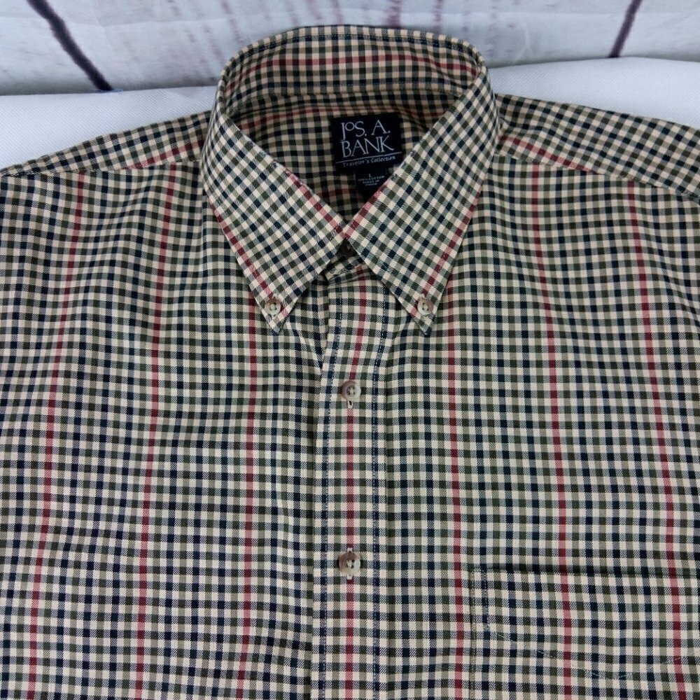 Jos A Bank Traveler's Collection Multicolor Check Men's Long Sleeve Shirt Size L - Picture 12 of 13